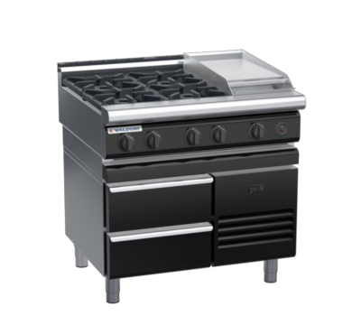 waldorf bold rn8603gl-rb-b0 900mm gas cooktop on refrigerated base with low splashback