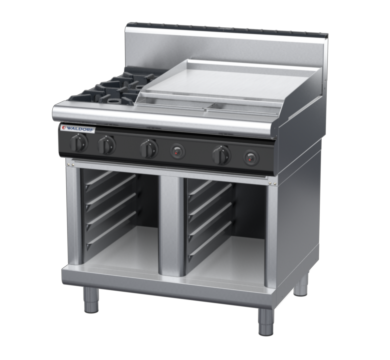 waldorf cue rn8606gh-cb-c0 900mm gas cooktop on cabinet base with high splashback