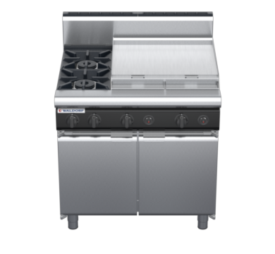 waldorf cue rn8606gh-cd-c0 900mm gas cooktop oncabinet base with door and high splashback