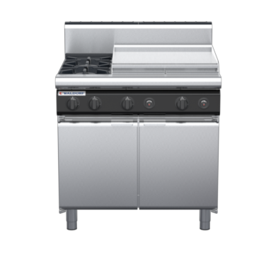 waldorf cue rn8606gh-cd-c0 900mm gas cooktop oncabinet base with door and high splashback