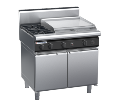 waldorf cue rn8606gh-cd-c0 900mm gas cooktop oncabinet base with door and high splashback
