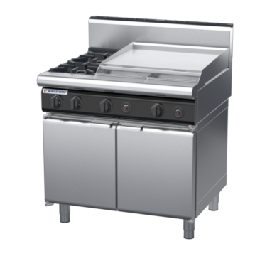 waldorf cue rn8606gh-cd-c0 900mm gas cooktop oncabinet base with door and high splashback