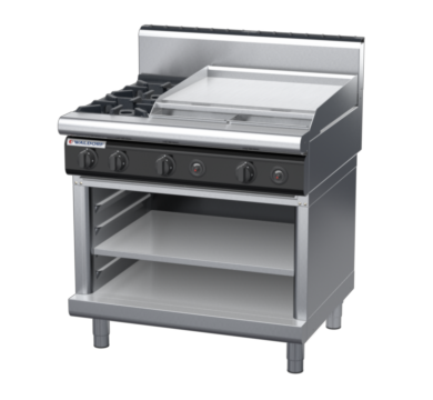 waldorf cue rn8606gh-ob-c0 900mm gas cooktop on open base with high splashback