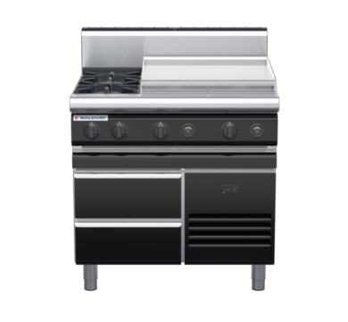waldorf bold rn8606gh-rb-b0 900mm gas cooktop on refrigerated base with high splashback