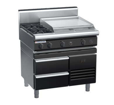 waldorf bold rn8606gh-rb-b0 900mm gas cooktop on refrigerated base with high splashback