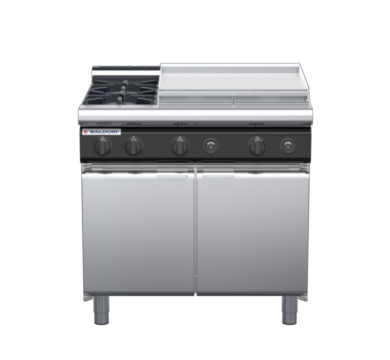 waldorf cue rn8606gl-cd-c0 900mm gas cooktop oncabinet base with door and low splashback