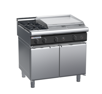 waldorf cue rn8606gl-cd-c0 900mm gas cooktop oncabinet base with door and low splashback