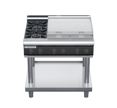waldorf cue rn8606gl-ls-c0 900mm gas cooktop on leg stand with low splashback