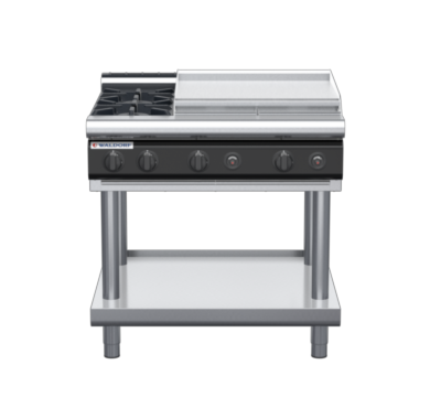 waldorf cue rn8606gl-ls-c0 900mm gas cooktop on leg stand with low splashback