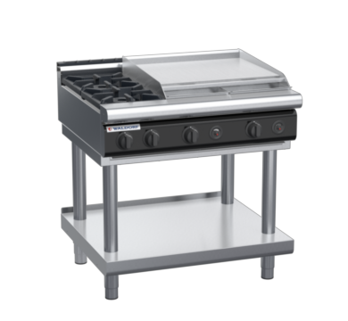 waldorf cue rn8606gl-ls-c0 900mm gas cooktop on leg stand with low splashback