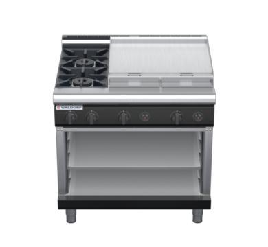 waldorf bold rn8606gl-ob-b0 900mm gas cooktop on open base with low splashback