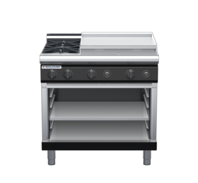 waldorf bold rn8606gl-ob-b0 900mm gas cooktop on open base with low splashback