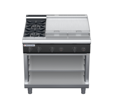waldorf cue rn8606gl-ob-c0 900mm gas cooktop on open base with low splashback