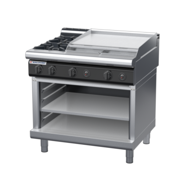 waldorf cue rn8606gl-ob-c0 900mm gas cooktop on open base with low splashback