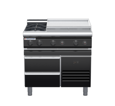 waldorf bold rn8606gl-rb-b0 900mm gas cooktop on refrigerated base with low splashback