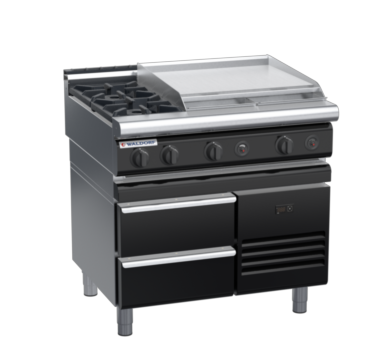 waldorf bold rn8606gl-rb-b0 900mm gas cooktop on refrigerated base with low splashback