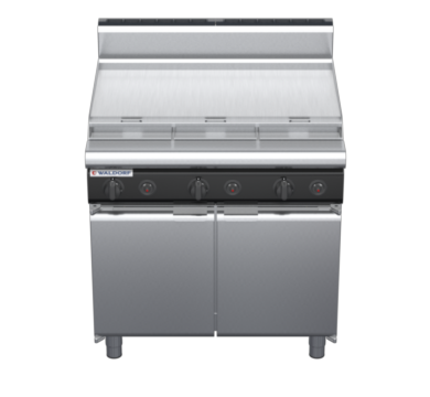 waldorf cue rn8609gh-cd-c0 900mm gas cooktop oncabinet base with door and high splashback