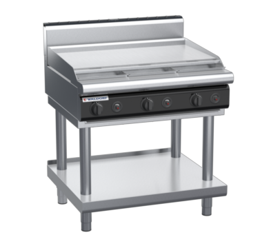waldorf cue rn8609gh-ls-c0 900mm gas cooktop on leg stand with high splashback
