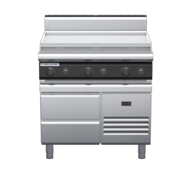 waldorf cue rn8609gh-rb-c0 900mm gas cooktop on refrigerated base with high splashback
