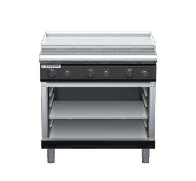 waldorf bold rn8609gl-ob-b0 900mm gas cooktop on open base with low splashback