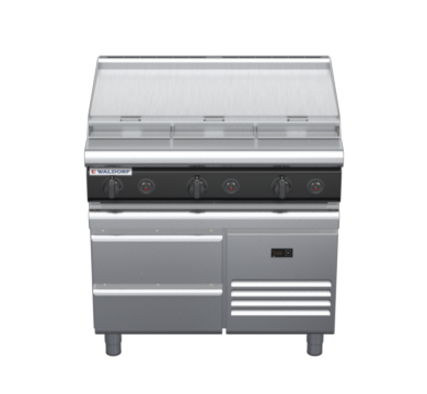 waldorf cue rn8609gl-rb-c0 900mm gas cooktop on refrigerated base with low splashback