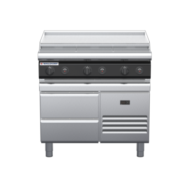 waldorf cue rn8609gl-rb-c0 900mm gas cooktop on refrigerated base with low splashback