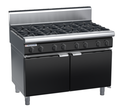 waldorf bold rn8800gh-cd-b0 1200mm gas cooktop oncabinet base with door and high splashback