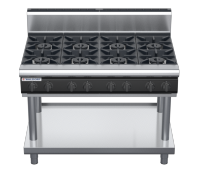 waldorf cue rn8800gh-ls-c0 1200mm gas cooktop on leg stand with high splashback