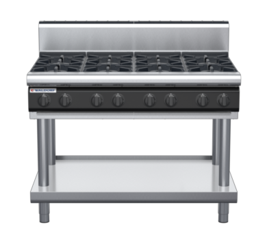 waldorf cue rn8800gh-ls-c0 1200mm gas cooktop on leg stand with high splashback