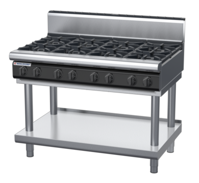waldorf cue rn8800gh-ls-c0 1200mm gas cooktop on leg stand with high splashback