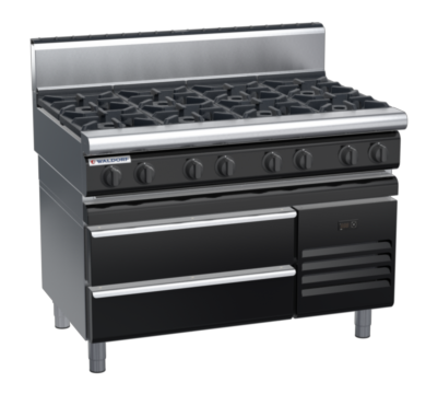 waldorf bold rn8800gh-rb-b0 1200mm gas cooktop on refrigerated base with high splashback