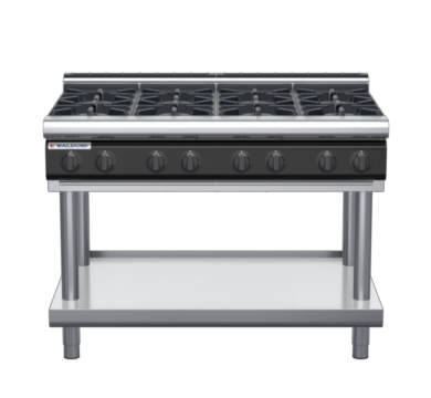 waldorf cue rn8800gl-ls-c0 1200mm gas cooktop on leg stand with low splashback
