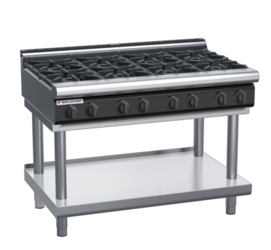 waldorf cue rn8800gl-ls-c0 1200mm gas cooktop on leg stand with low splashback