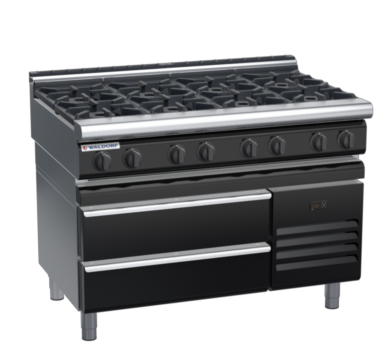 waldorf bold rn8800gl-rb-b0 1200mm gas cooktop on refrigerated base with low splashback