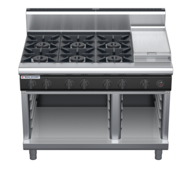 waldorf cue rn8803gh-cb-c0 1200mm gas cooktop on cabinet base with high splashback