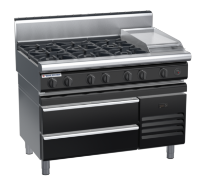 waldorf bold rn8803gh-rb-b0 1200mm gas cooktop on refrigerated base with high splashback
