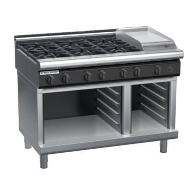 waldorf cue rn8803gl-cb-c0 1200mm gas cooktop on cabinet base with low splashback