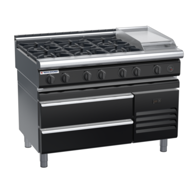 waldorf bold rn8803gl-rb-b0 1200mm gas cooktop on refrigerated base with low splashback