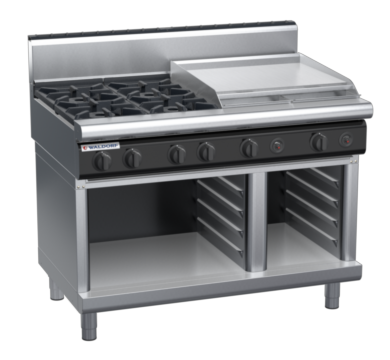 waldorf cue rn8806gh-cb-c0 1200mm gas cooktop on cabinet base with high splashback