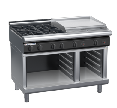 waldorf cue rn8806gl-cb-c0 1200mm gas cooktop on cabinet base with low splashback