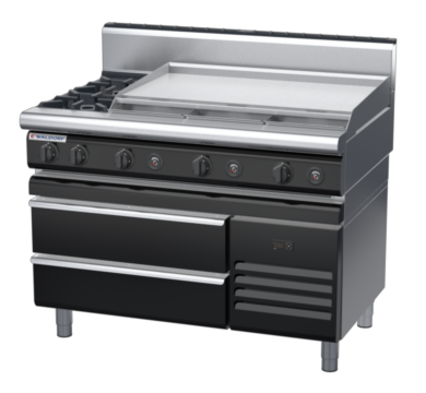 waldorf bold rn8809gh-rb-b0 1200mm gas cooktop on refrigerated base with high splashback