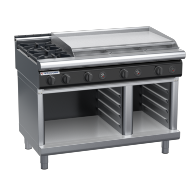 waldorf cue rn8809gl-cb-c0 1200mm gas cooktop on cabinet base with low splashback