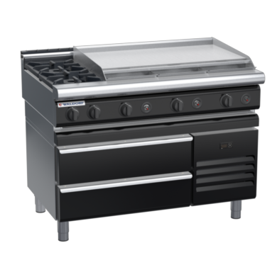 waldorf bold rn8809gl-rb-b0 1200mm gas cooktop on refrigerated base with low splashback