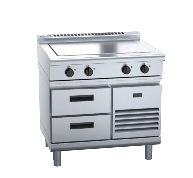 waldorf 800 series rnl8140e-rb - 900mm electric solid top low back version - refrigerated base