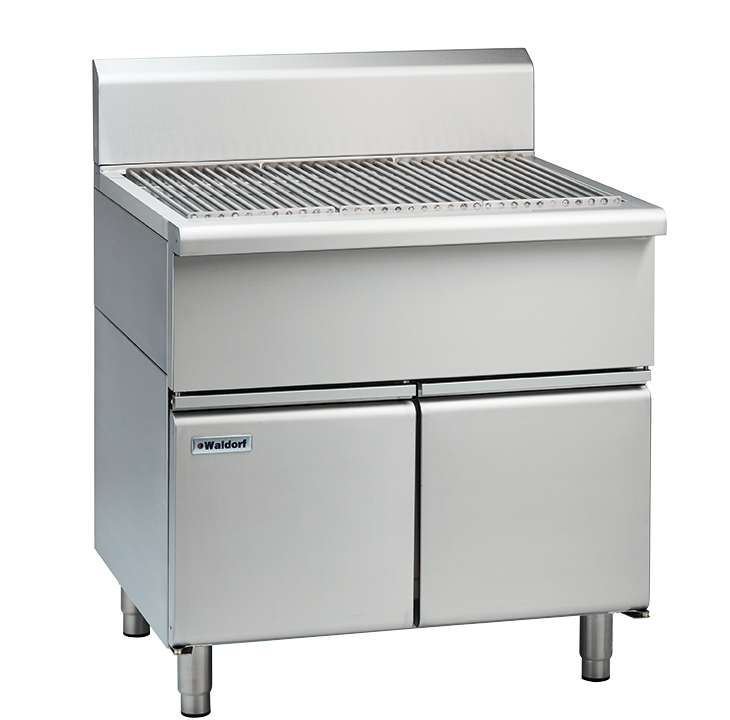 waldorf 800 series sf8900-cd - 900mm solid fuel grill - 215mm splashback version - cabinet base with doors
