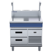 blue seal evolution series b90s-rb - 900mm bench top with salamander support  refrigerated base