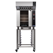 turbofan e32d4 - full size tray digital electric convection oven with halton ventless hood on a stainless steel stand