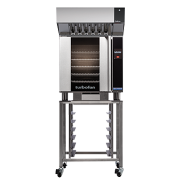 turbofan e32t5 - full size sheet pan touch screen electric convection oven with halton ventless hood on a stainless steel stand
