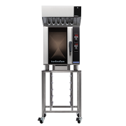 turbofan e33d5 - digital electric convection oven with halton ventless hood on a stainless steel stand