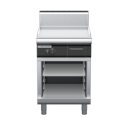 waldorf cue gp8600ghcr3-cb-c0 600mm gas griddle with 600mm ribbed chrome finish on cabinet base and high splashback